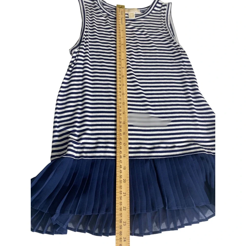 Michael Kors Tank Top Womens XS Blue Excellent Striped Pleated Hem Sleeveless